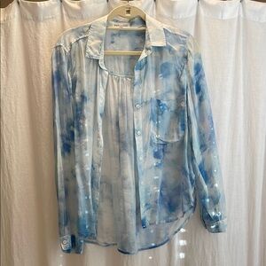 Beautiful Bella Dahl Blue and White Silk Translucent Long Sleeve Shirt